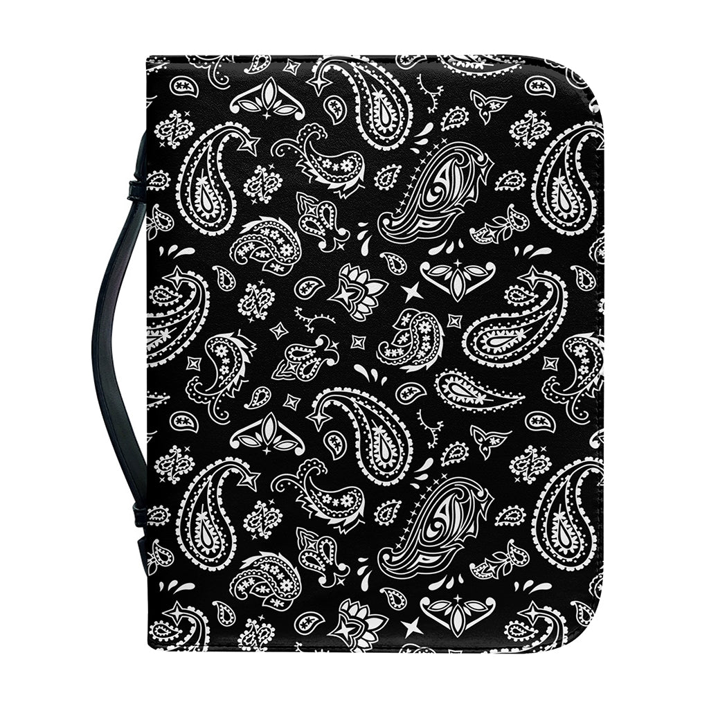 Black Paisley Bandana Pattern Print Leather Bible Cover