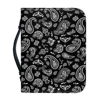 Black Paisley Bandana Pattern Print Leather Bible Cover