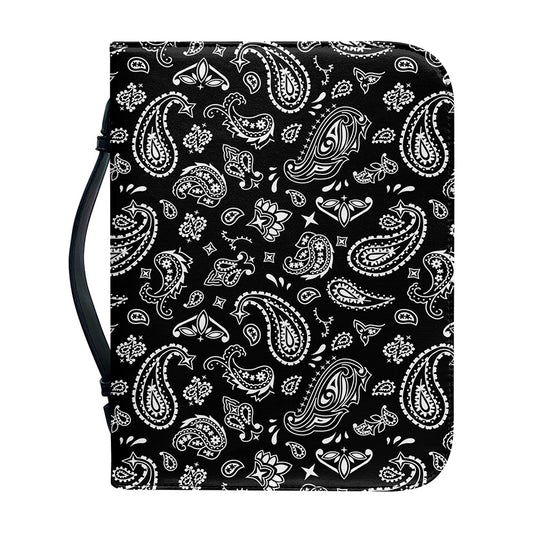 Black Paisley Bandana Pattern Print Leather Bible Cover