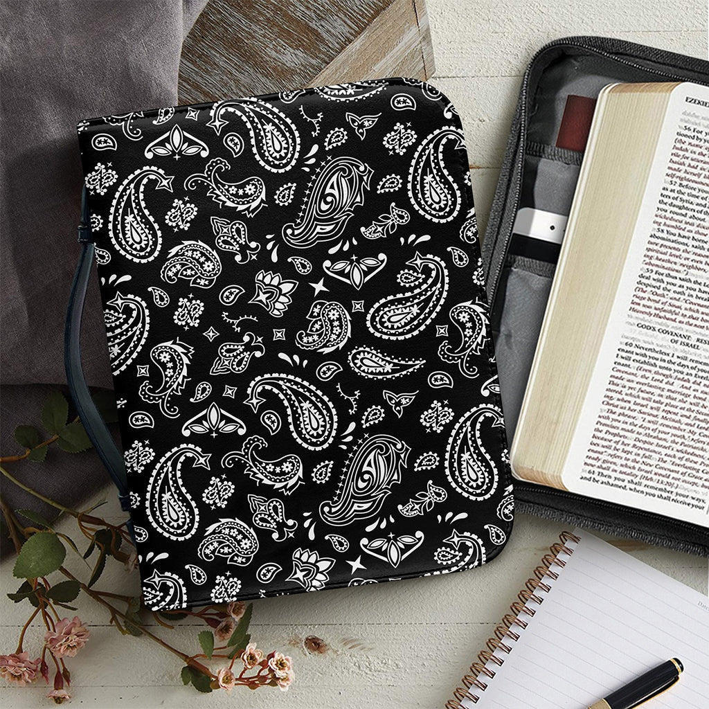 Black Paisley Bandana Pattern Print Leather Bible Cover