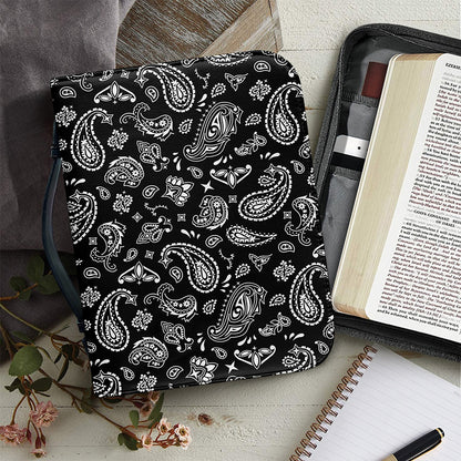 Black Paisley Bandana Pattern Print Leather Bible Cover