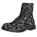 Black Paisley Bandana Pattern Print Lace-Up Boots