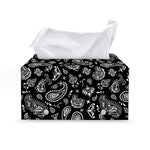 Black Paisley Bandana Pattern Print Leather Tissue Box Cover