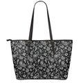 Black Paisley Bandana Pattern Print Leather Tote Bag With Zipper
