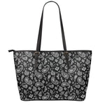 Black Paisley Bandana Pattern Print Leather Tote Bag
