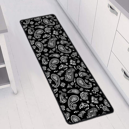 Black Paisley Bandana Pattern Print Long Kitchen Mat