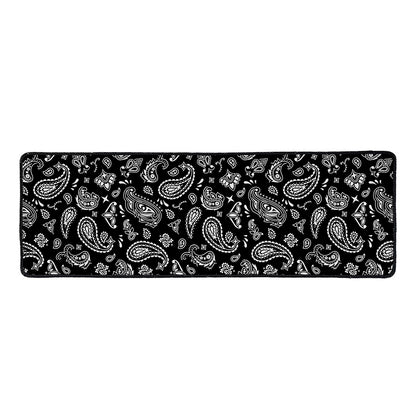 Black Paisley Bandana Pattern Print Long Kitchen Mat