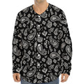 Black Paisley Bandana Pattern Print Long Sleeve Baseball Jersey