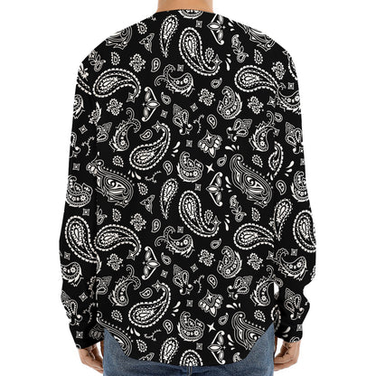 Black Paisley Bandana Pattern Print Long Sleeve Baseball Jersey