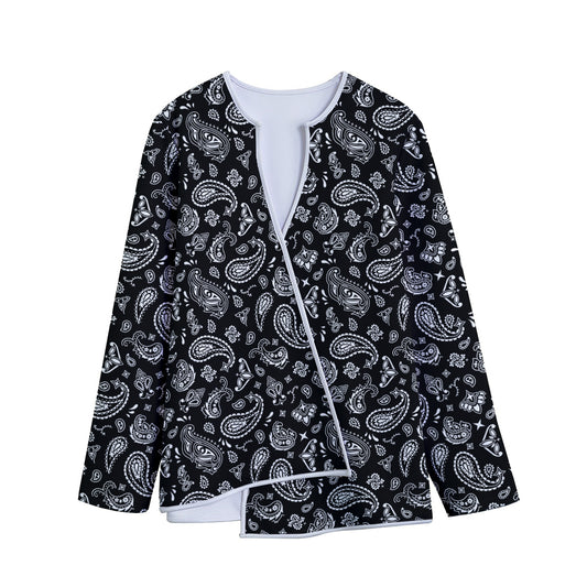 Black Paisley Bandana Pattern Print Long Sleeve Short Coat