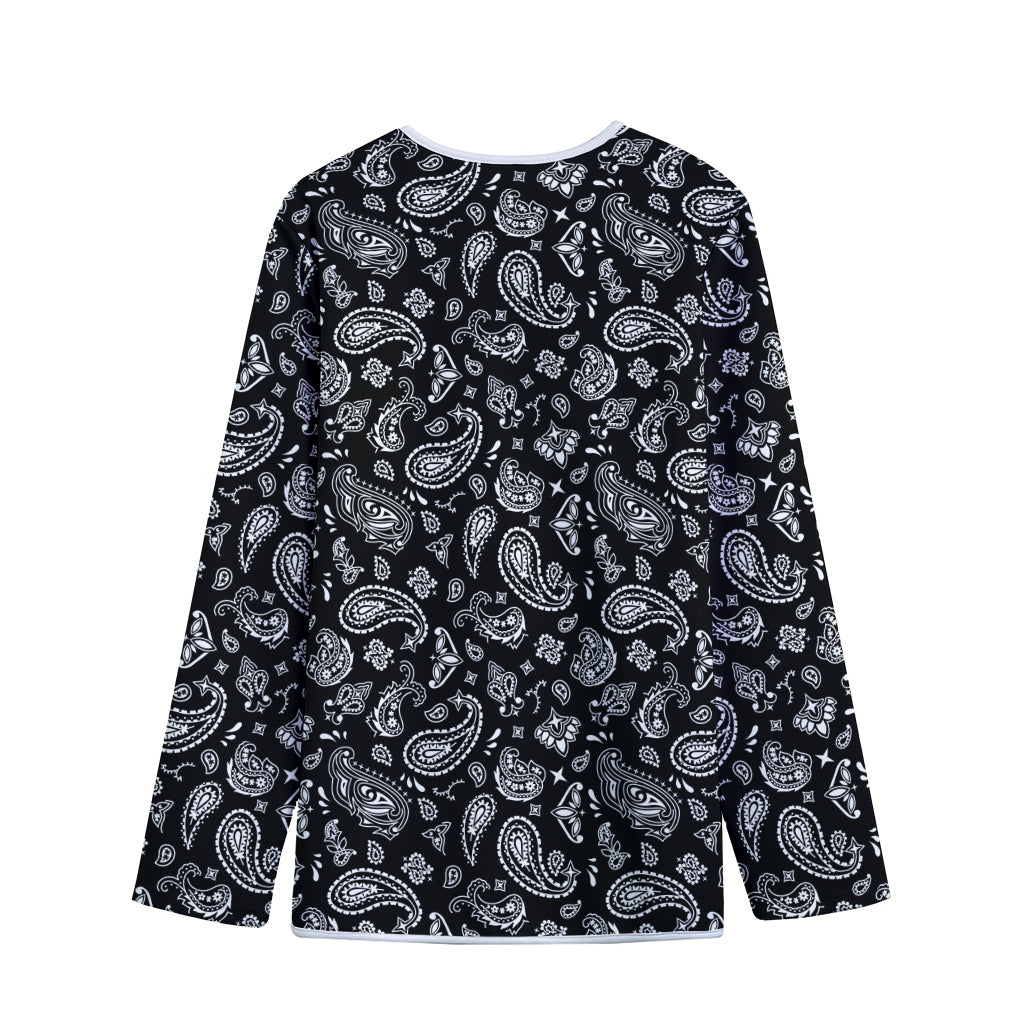 Black Paisley Bandana Pattern Print Long Sleeve Short Coat