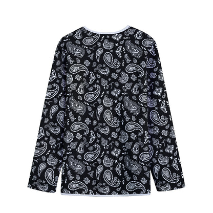 Black Paisley Bandana Pattern Print Long Sleeve Short Coat