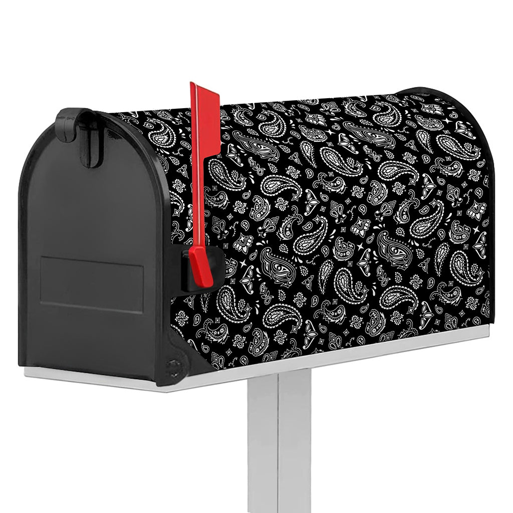 Black Paisley Bandana Pattern Print Mailbox Cover