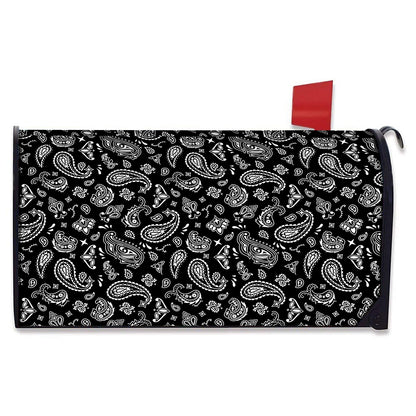 Black Paisley Bandana Pattern Print Mailbox Cover