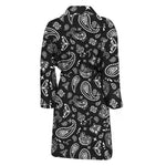 Black Paisley Bandana Pattern Print Men's Bathrobe