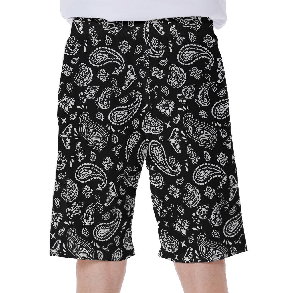 Black Paisley Bandana Pattern Print Men's Beach Shorts