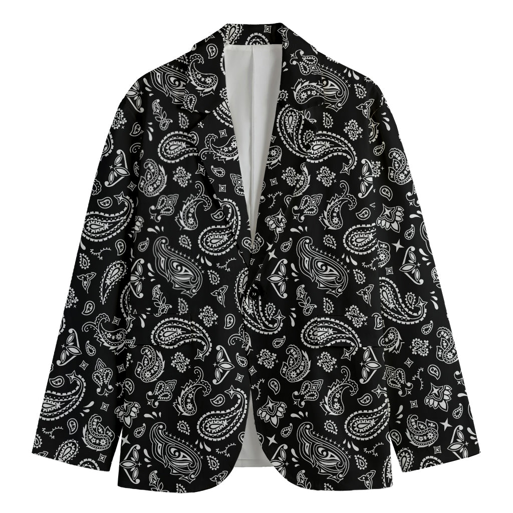 Black Paisley Bandana Pattern Print Men's Blazer
