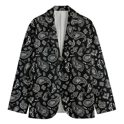 Black Paisley Bandana Pattern Print Men's Blazer