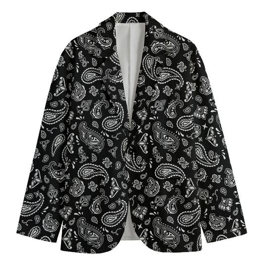 Black Paisley Bandana Pattern Print Men's Blazer
