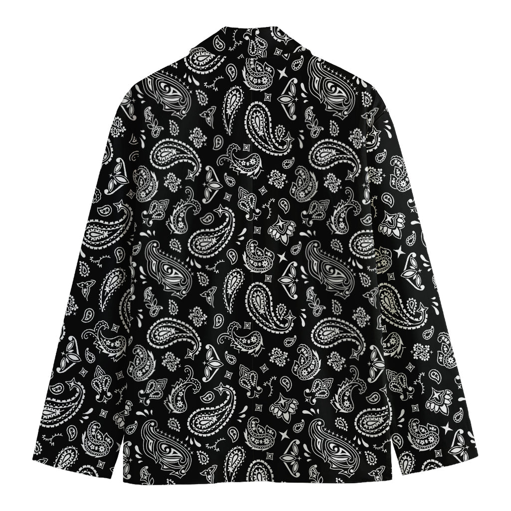 Black Paisley Bandana Pattern Print Men's Blazer