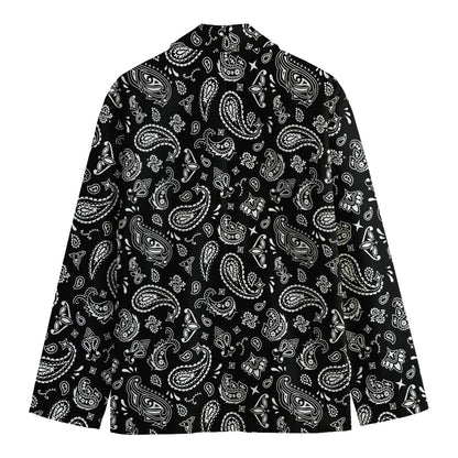 Black Paisley Bandana Pattern Print Men's Blazer