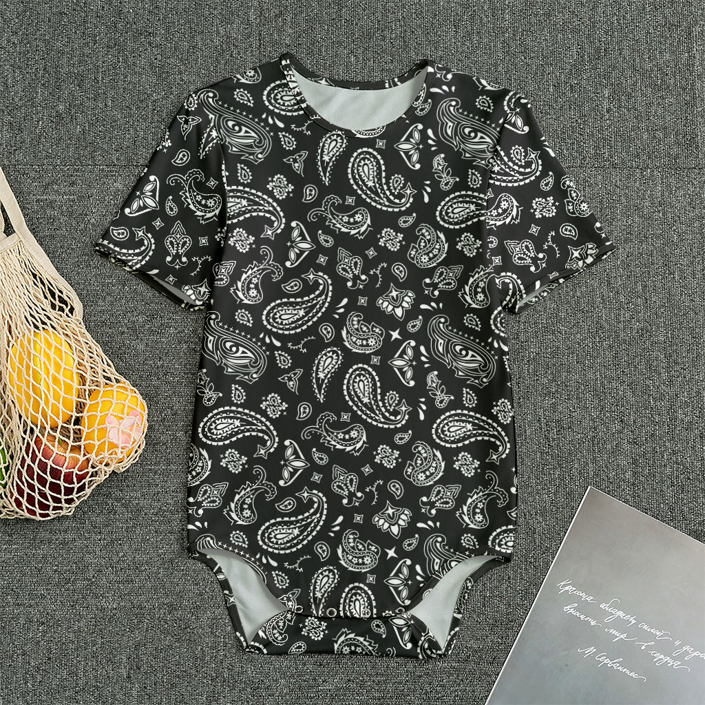 Black Paisley Bandana Pattern Print Men's Bodysuit