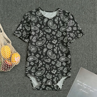 Black Paisley Bandana Pattern Print Men's Bodysuit