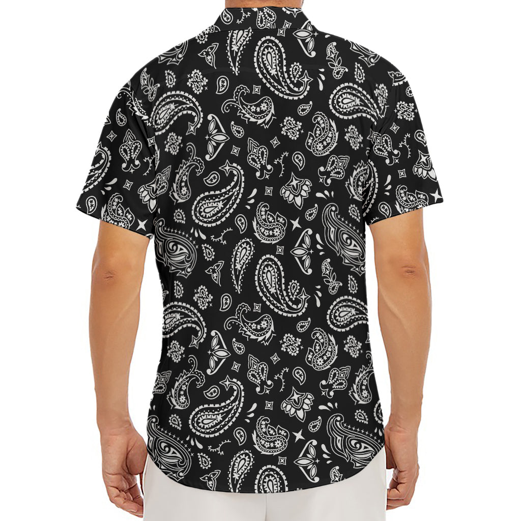 Black Paisley Bandana Pattern Print Men's Deep V-Neck Shirt