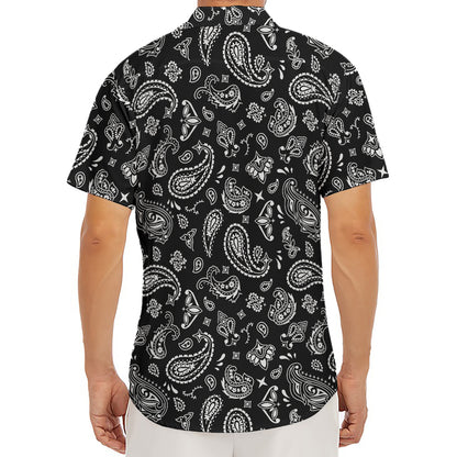 Black Paisley Bandana Pattern Print Men's Deep V-Neck Shirt