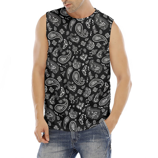 Black Paisley Bandana Pattern Print Men's Fitness Tank Top