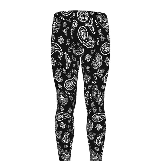 Black Paisley Bandana Pattern Print Men's leggings