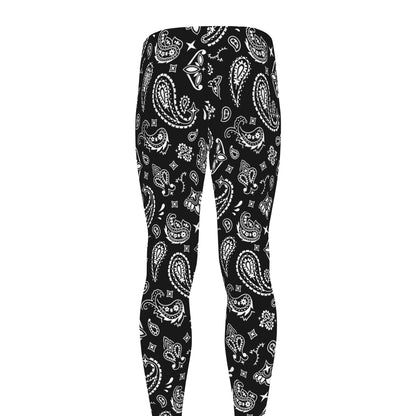 Black Paisley Bandana Pattern Print Men's leggings