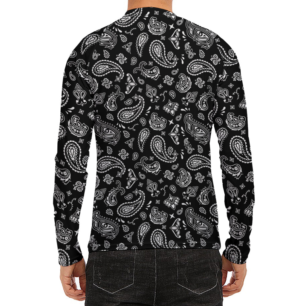 Black Paisley Bandana Pattern Print Men's Long Sleeve Rash Guard