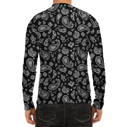 Black Paisley Bandana Pattern Print Men's Long Sleeve Rash Guard