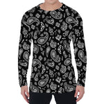 Black Paisley Bandana Pattern Print Men's Long Sleeve T-Shirt
