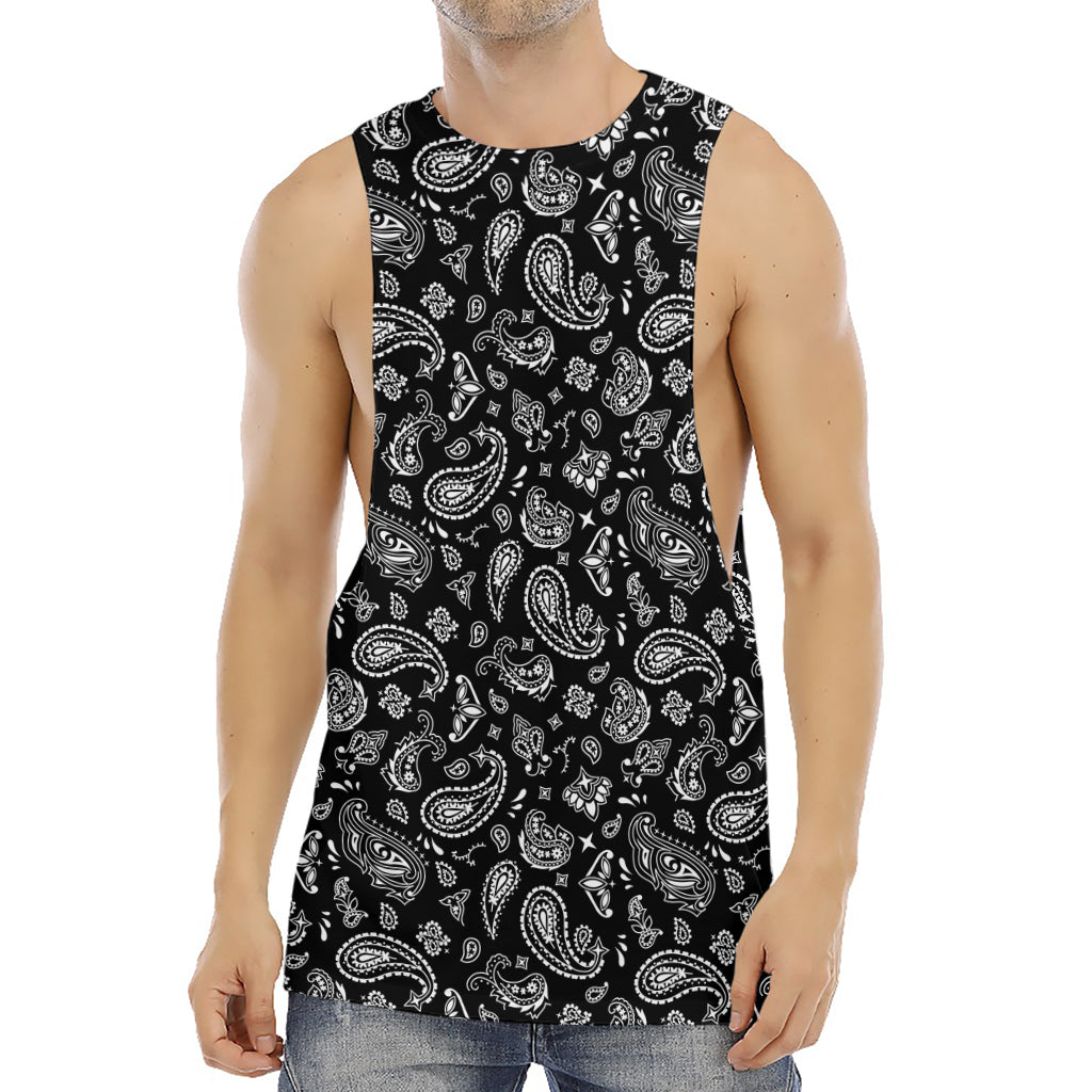 Black Paisley Bandana Pattern Print Men's Muscle Tank Top