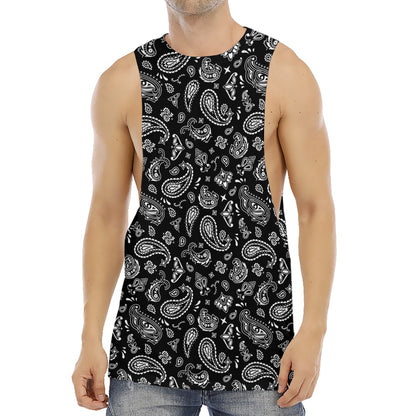 Black Paisley Bandana Pattern Print Men's Muscle Tank Top