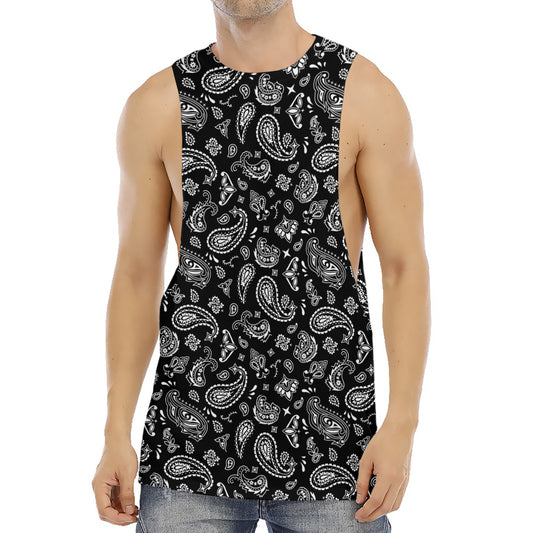 Black Paisley Bandana Pattern Print Men's Muscle Tank Top