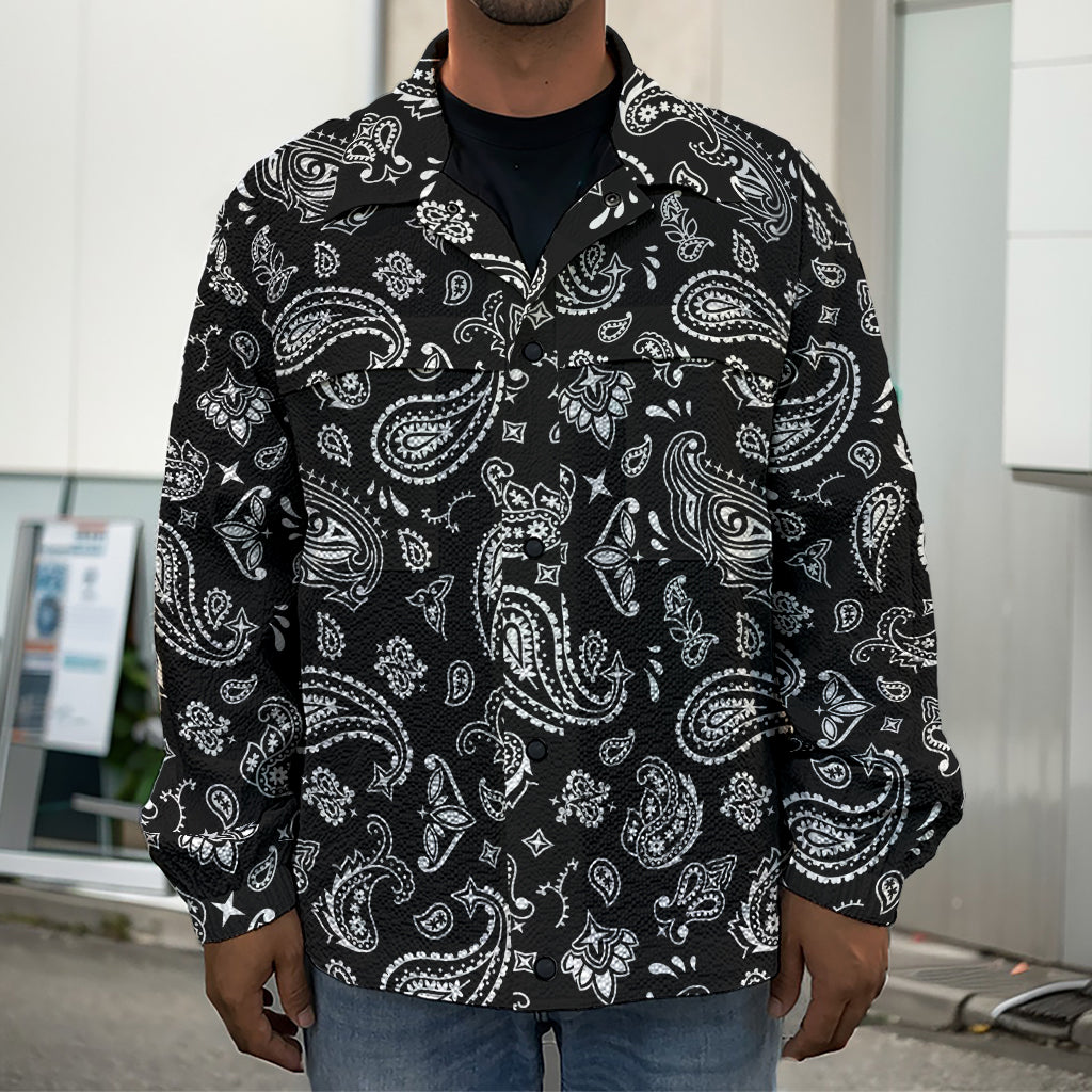 Black Paisley Bandana Pattern Print Men's Shirt Jacket