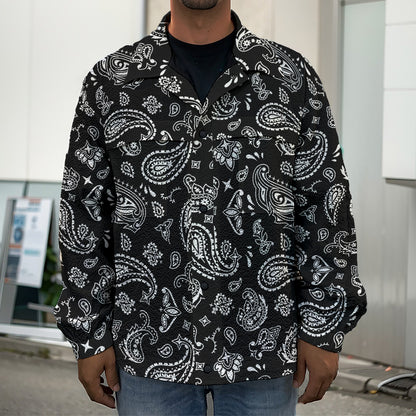 Black Paisley Bandana Pattern Print Men's Shirt Jacket