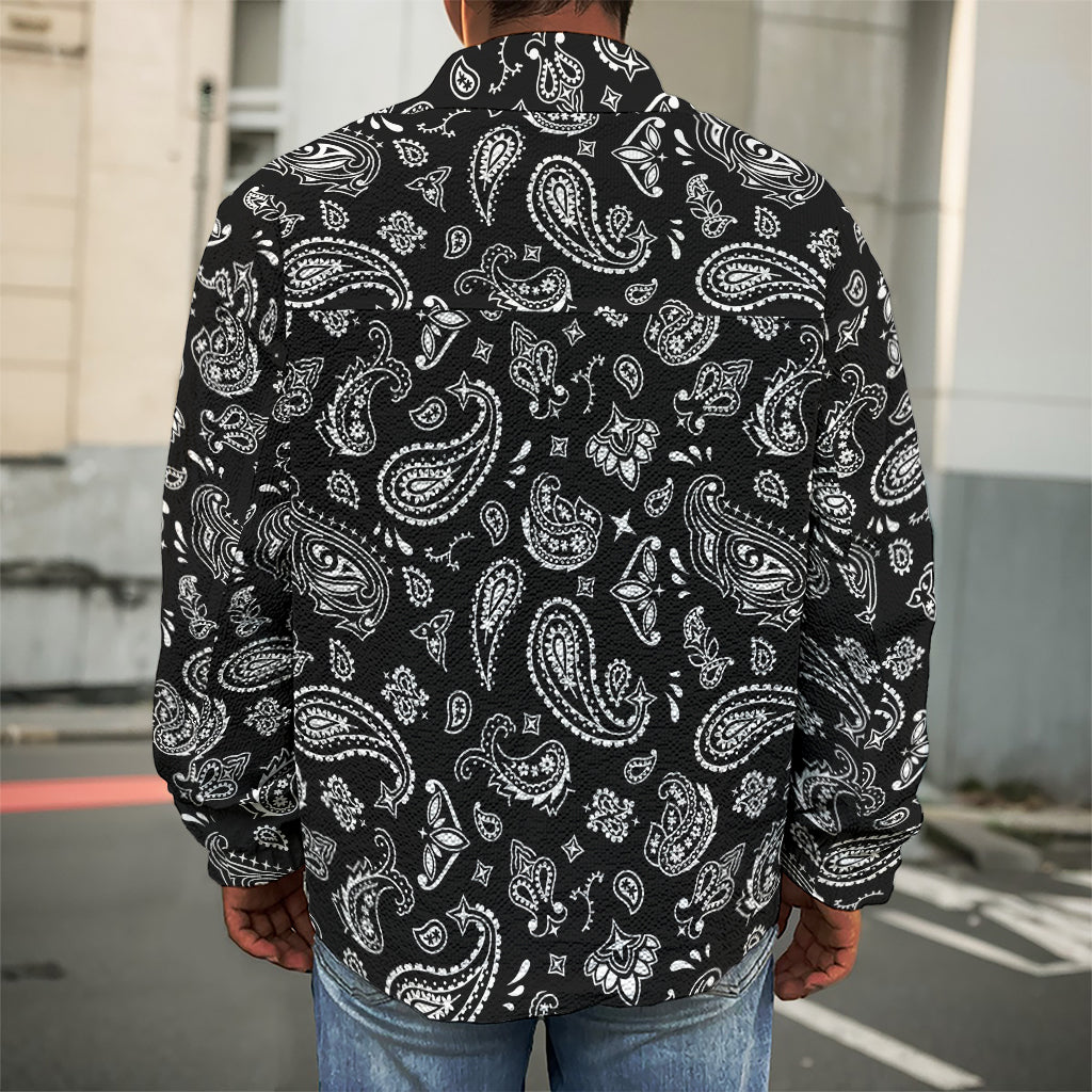Black Paisley Bandana Pattern Print Men's Shirt Jacket