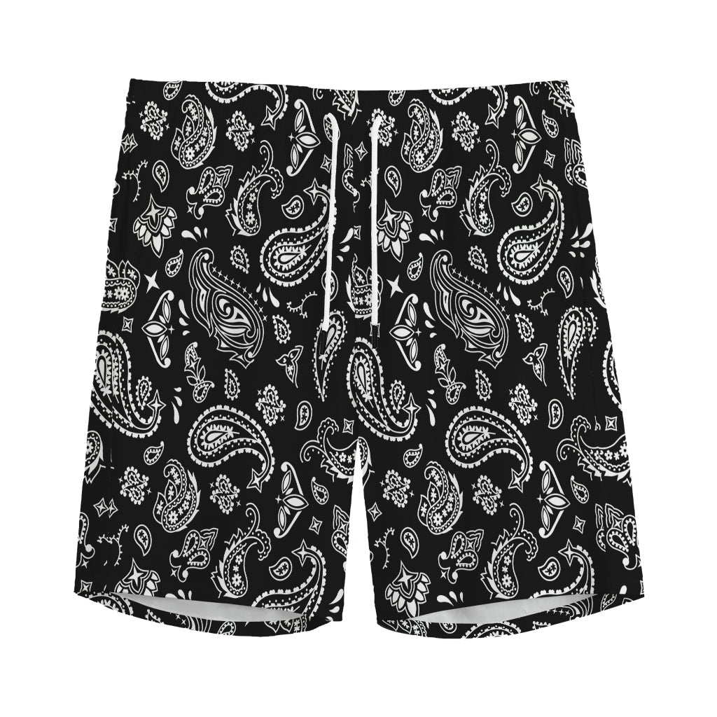 Black Paisley Bandana Pattern Print Men's Sports Shorts