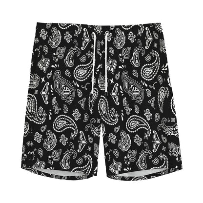 Black Paisley Bandana Pattern Print Men's Sports Shorts