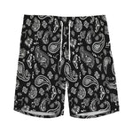Black Paisley Bandana Pattern Print Men's Sports Shorts
