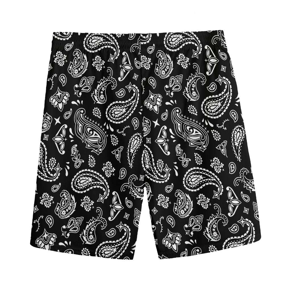 Black Paisley Bandana Pattern Print Men's Sports Shorts