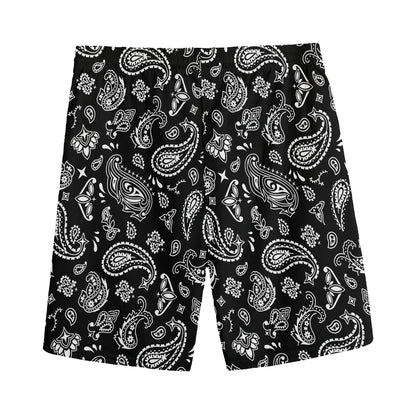 Black Paisley Bandana Pattern Print Men's Sports Shorts