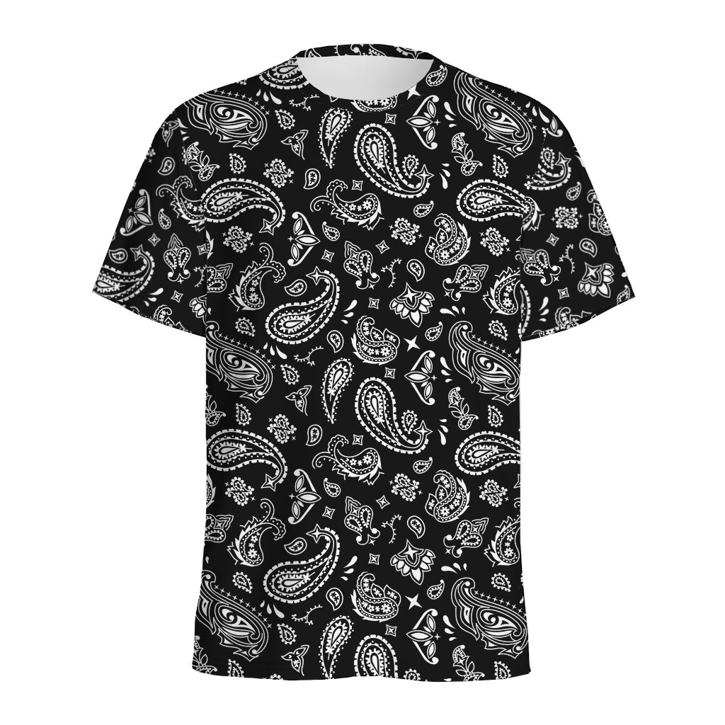 Black Paisley Bandana Pattern Print Men's Sports T-Shirt