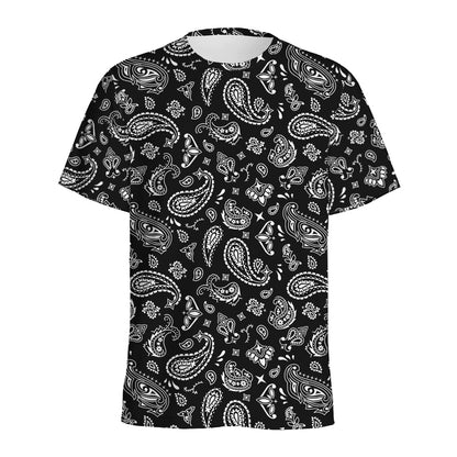 Black Paisley Bandana Pattern Print Men's Sports T-Shirt