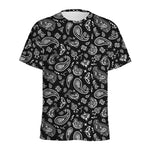 Black Paisley Bandana Pattern Print Men's Sports T-Shirt