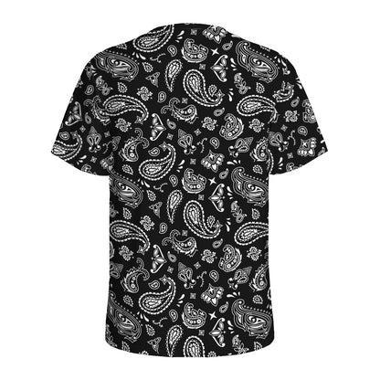 Black Paisley Bandana Pattern Print Men's Sports T-Shirt